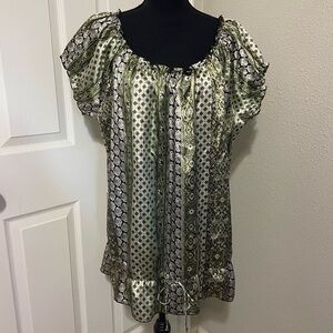 CATO XL Maximalist Elegant Green Floral Patterned Women's Top